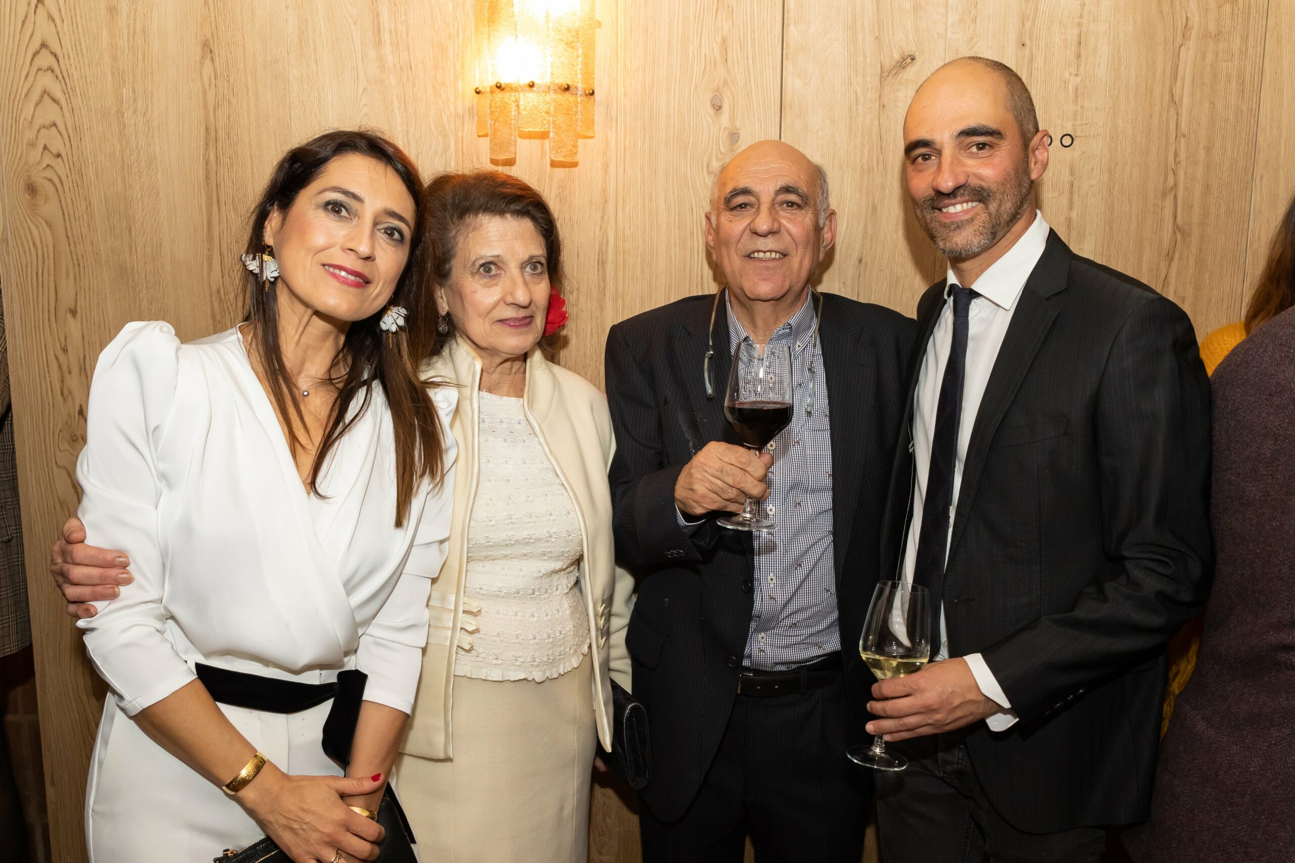 pati Villafana, Juan Carlos Navia, Juan Navia y Magdalena Álvarez en la inauguración del Restaurante de alta gastronomía Amicitia en la Calle Génova de Madrid